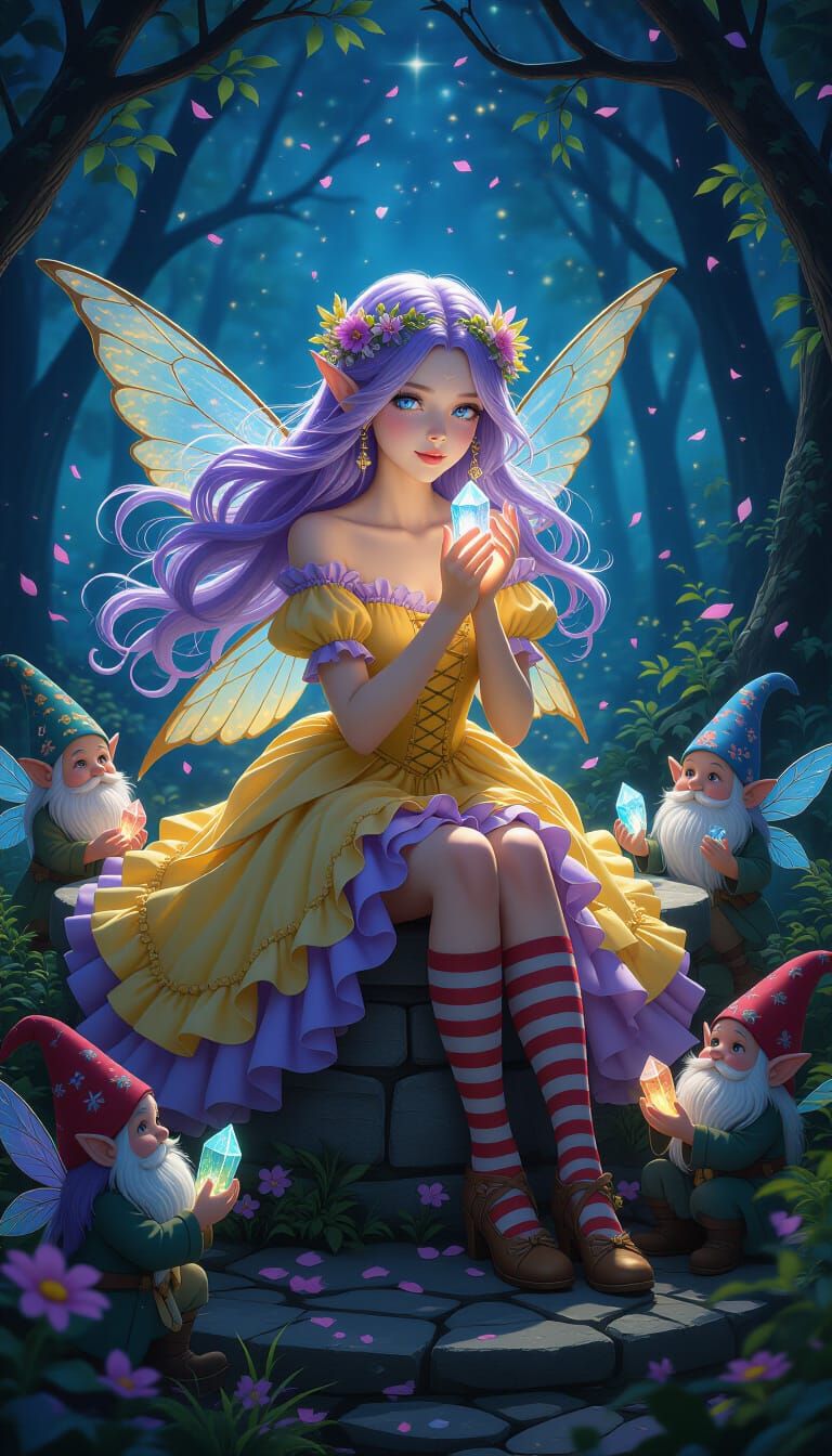 Beautiful Tiny Fairy with Lavender Hair in Enchanted Forest