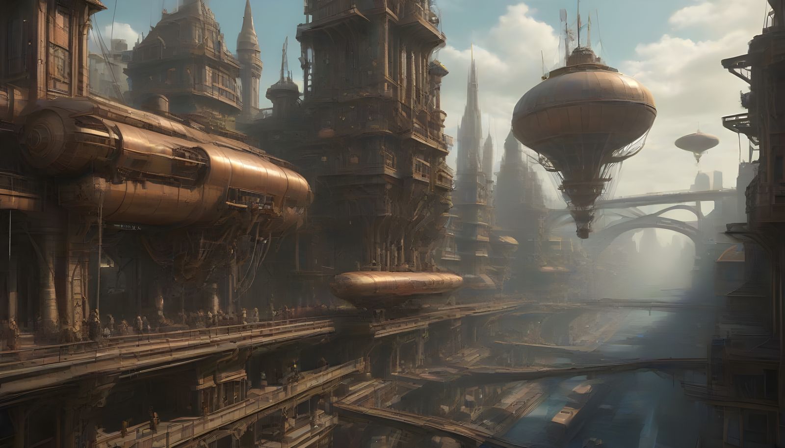 Vibrant Steampunk Metropolis in Full Bloom