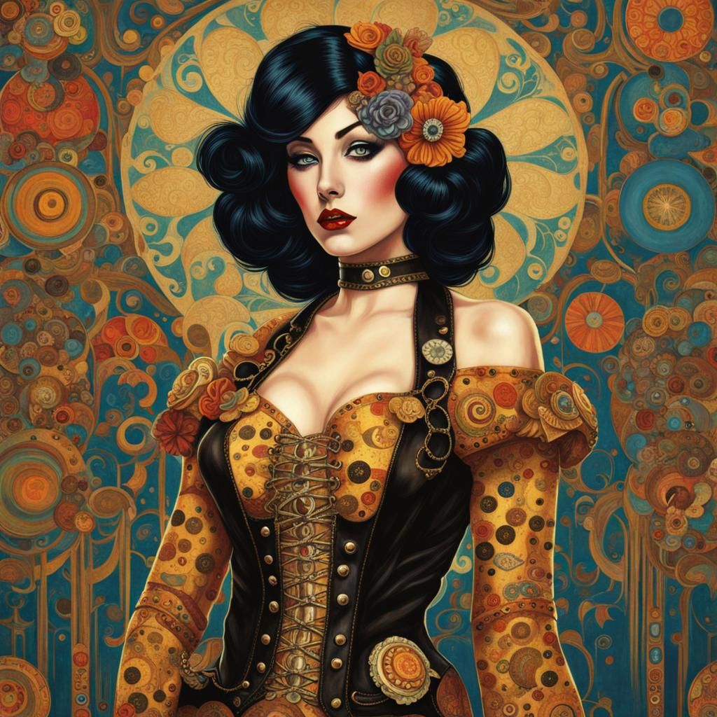 Retro Punk Pinup in Art Nouveau Style