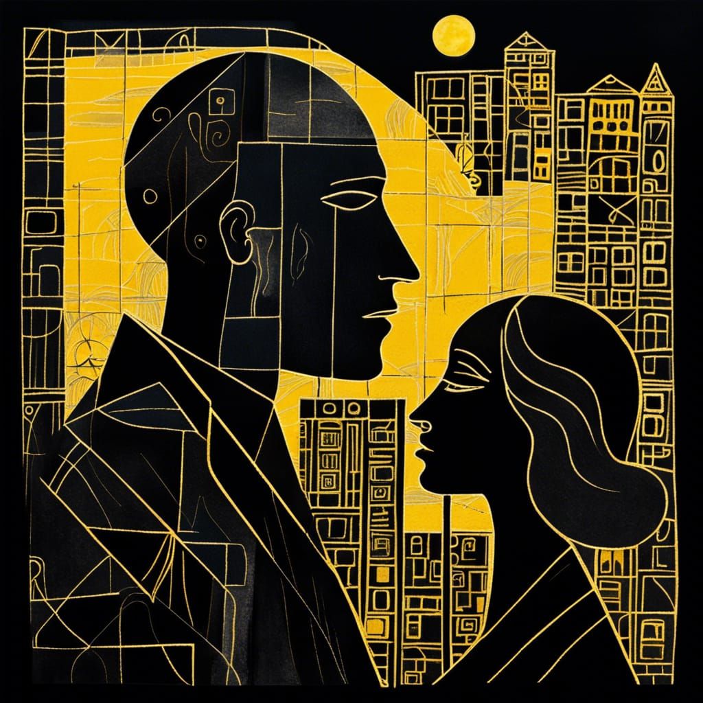 City Block Silhouettes Under Whimsical Moon