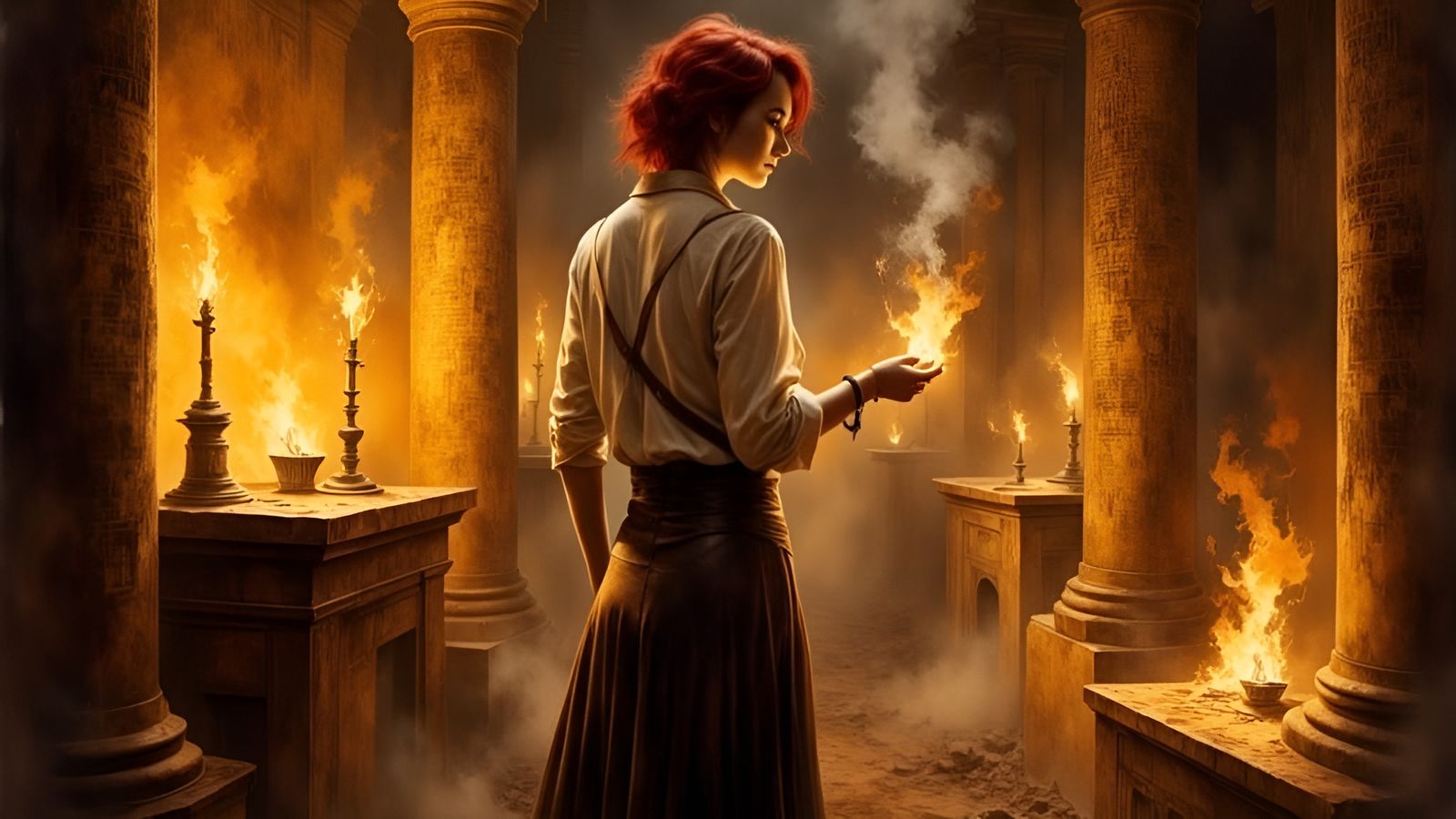 Art Deco Female Explorer in Ancient Egyptian Tomb