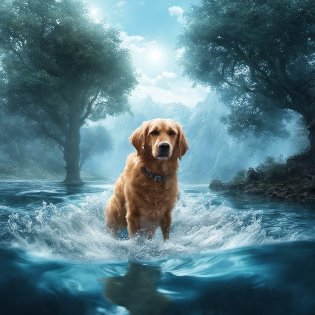 Cute Transparent Dog in Water: Digital Masterpiece