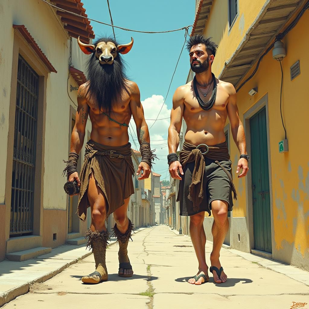 Evolution: Primitive Man Meets Modern Man in Moebius Style