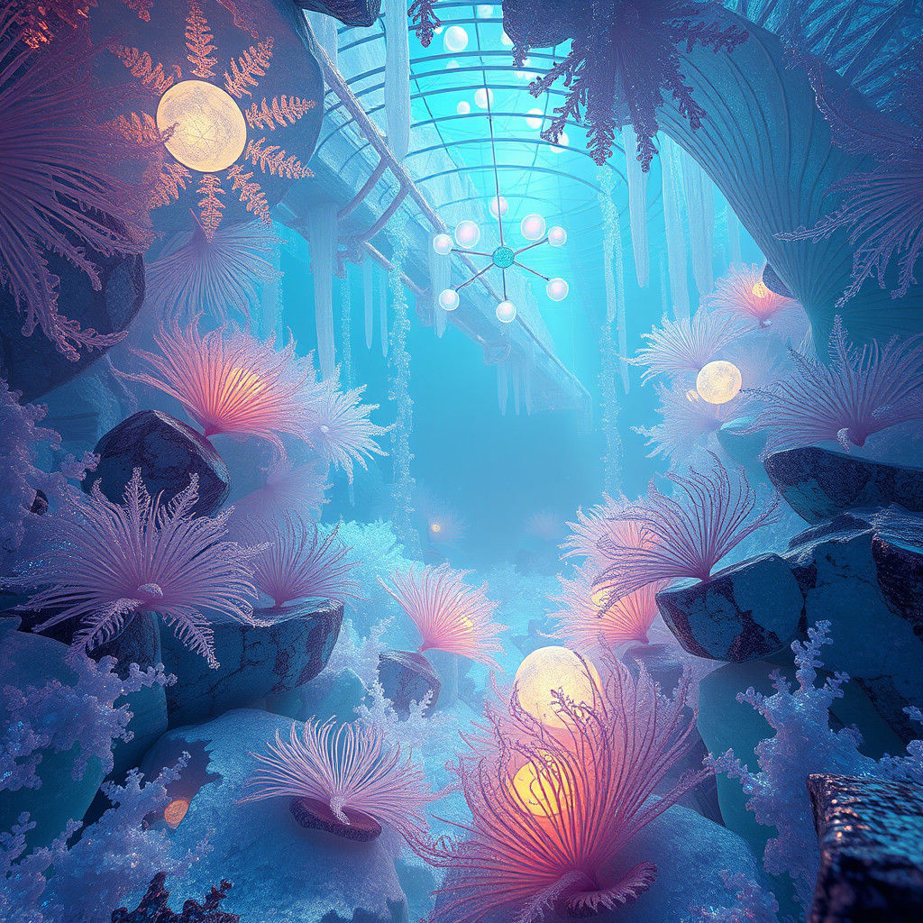 Ethereal Frozen Crystal Sea Garden in Matte Painting Style