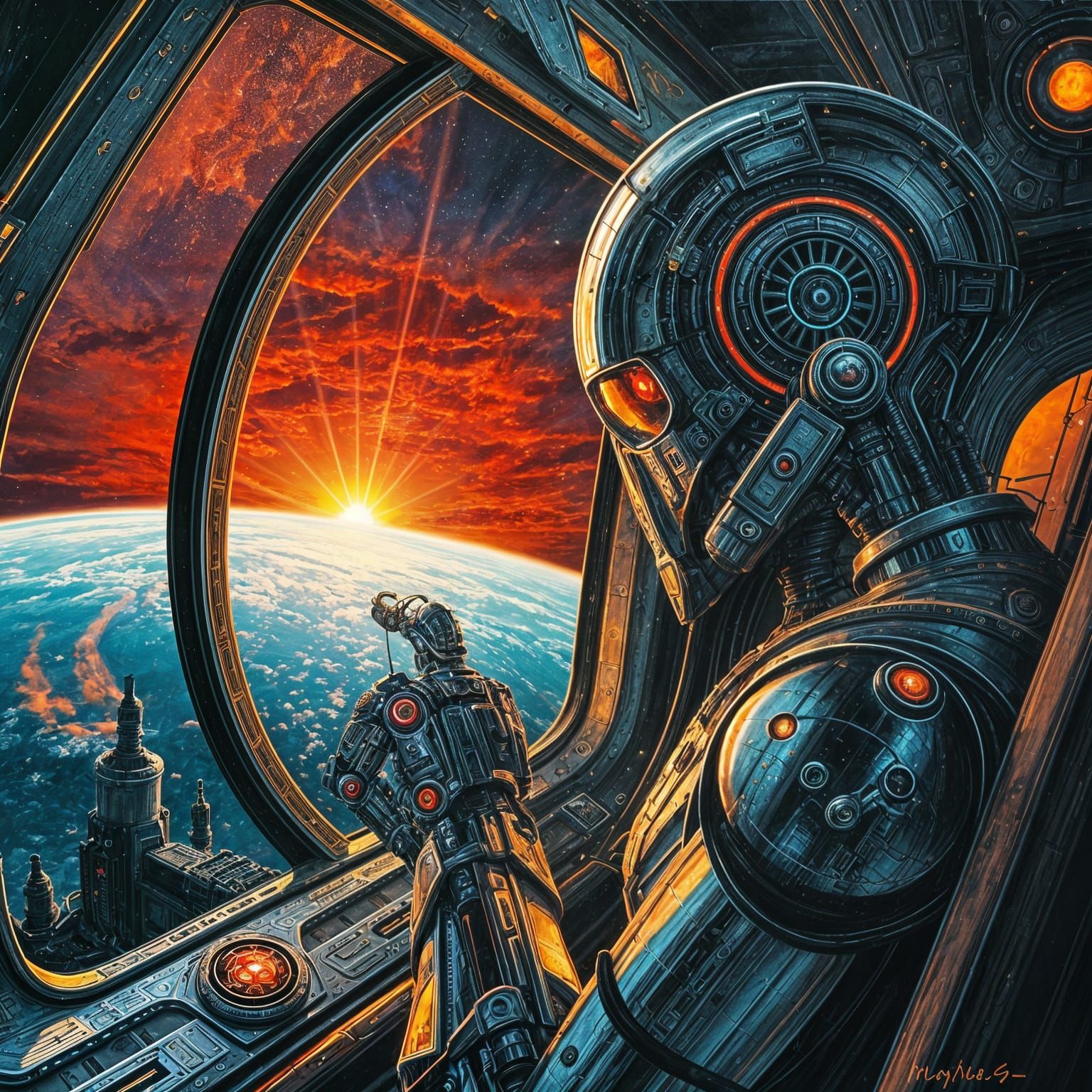 Cyborg on the Brink of Destruction in Futuristic Vessel