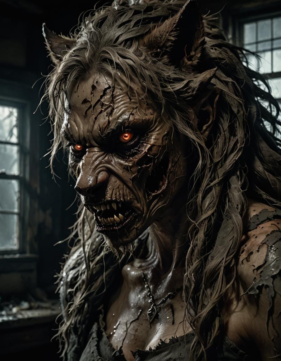 Grotesque Werewolf Transformation in Dilapidated House