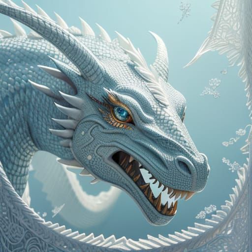 Translucent Lace Dragon Head: 3D Embroidery Art