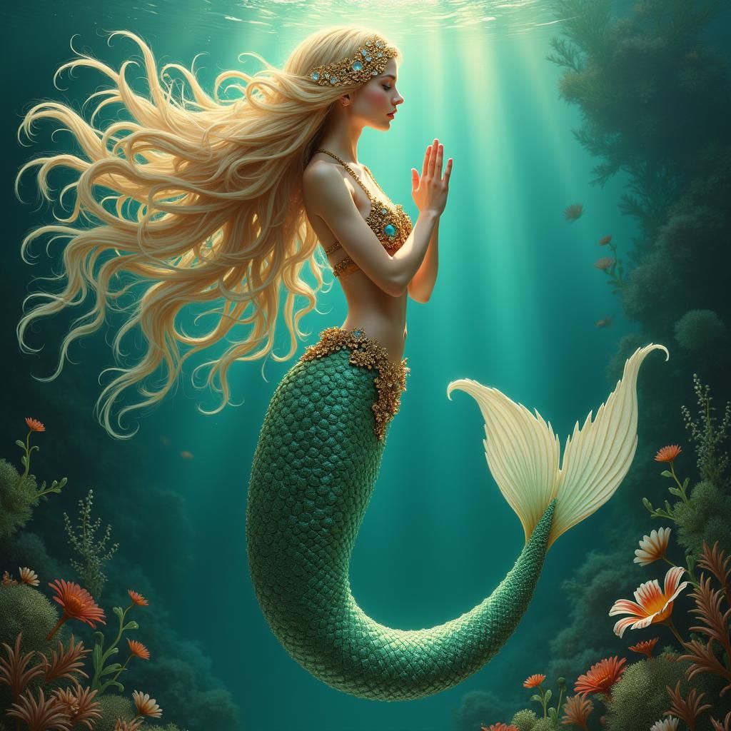 Beautiful Mermaid in Bioluminescent Underwater Giger-Inspire...