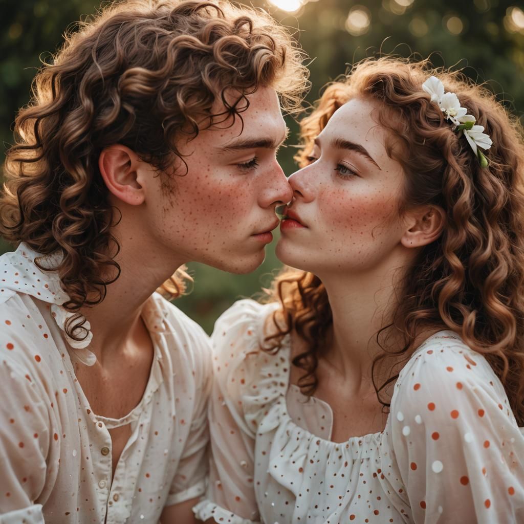 Teenagers Kissing in Polka Dot Dresses, Polaroid Style