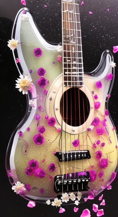 Resin Guitar with Embedded Flowers: Digital Matte Painting