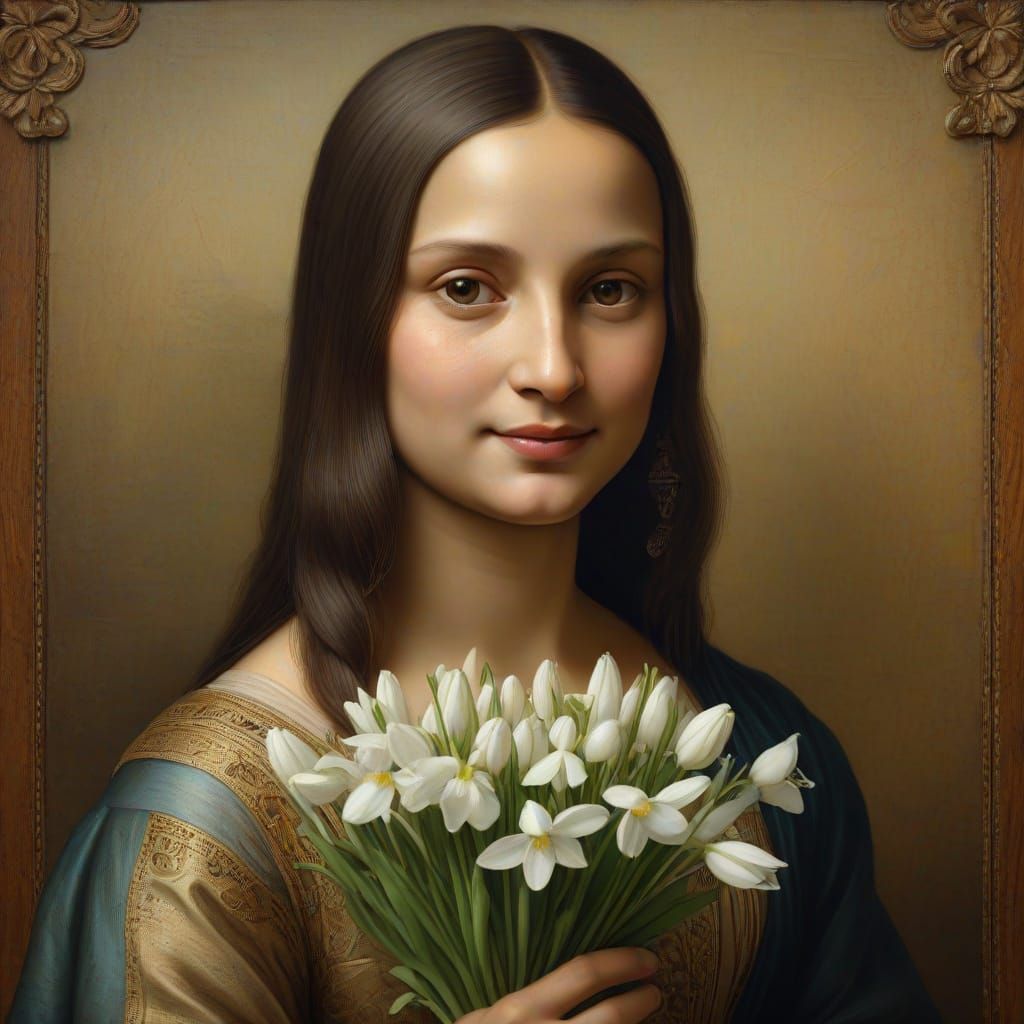 Renaissance Portrait of the Mona Lisa in Elegant, Refined St...