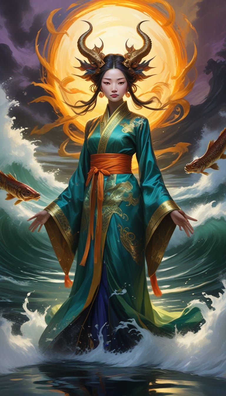 Mazu Goddess of the Sea in Vibrant Oil Painting