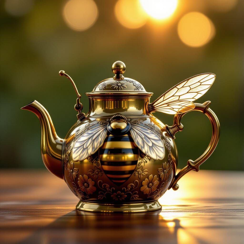 Antique Brass Honey Bee Tea Kettle Design