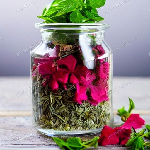 Rose and Hibiscus Herbs in Glass Jar