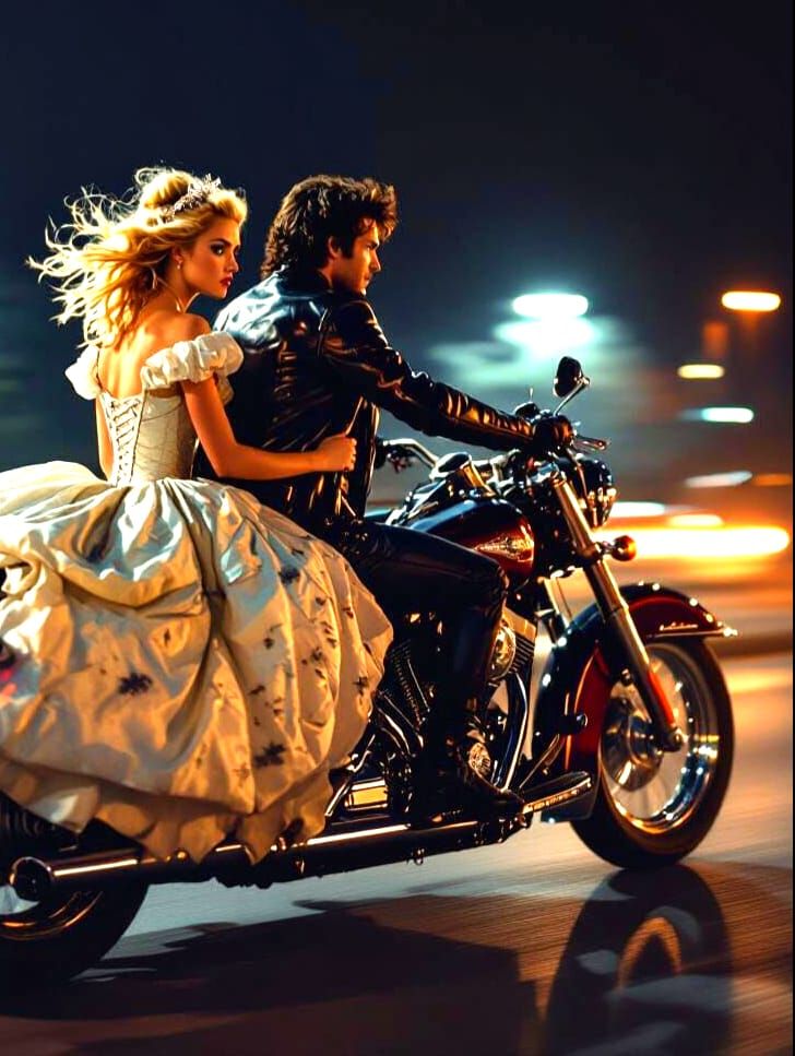 Edgy Cinderella Rides Motorcycle with Rogue Prince Charming