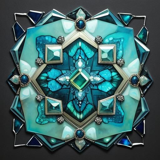 Surreal Glass Hexagon with Gems and Pearls as Painting
