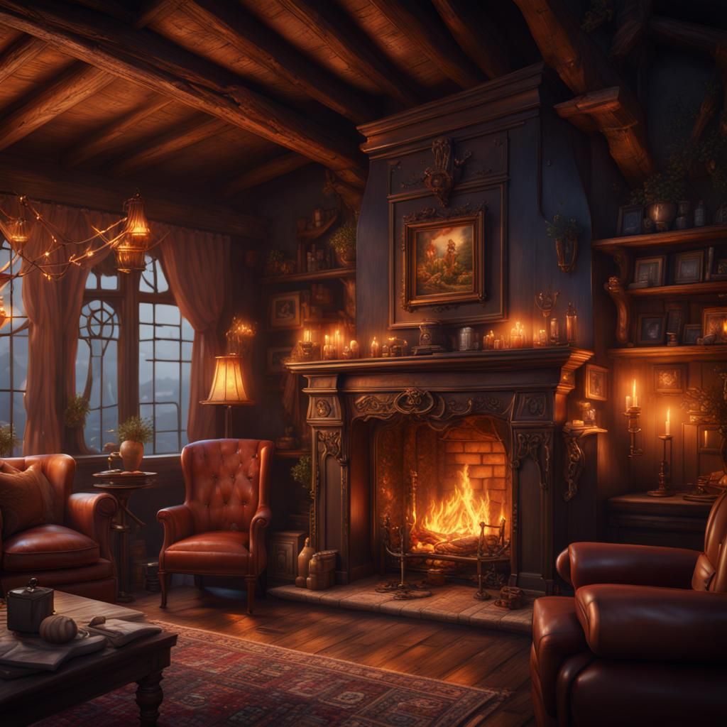 Cozy Inn with Fireplace: Detailed Matte Painting