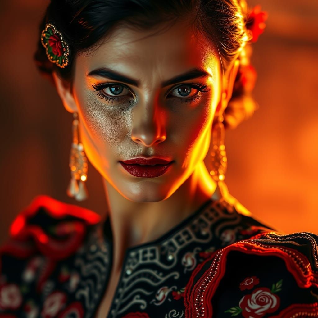 Passionate Flamenco Dancer in Futuristic Digital Art