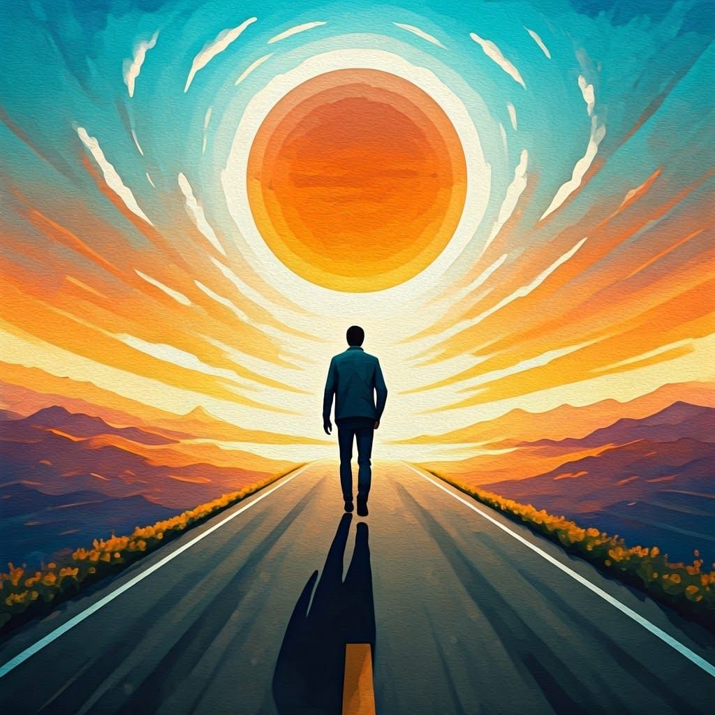 Surreal Watercolor Road Meets a Man
