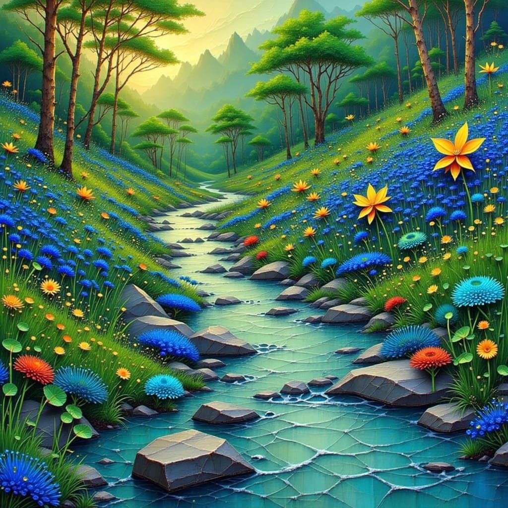 Wire River Landscape in Zentangle Style