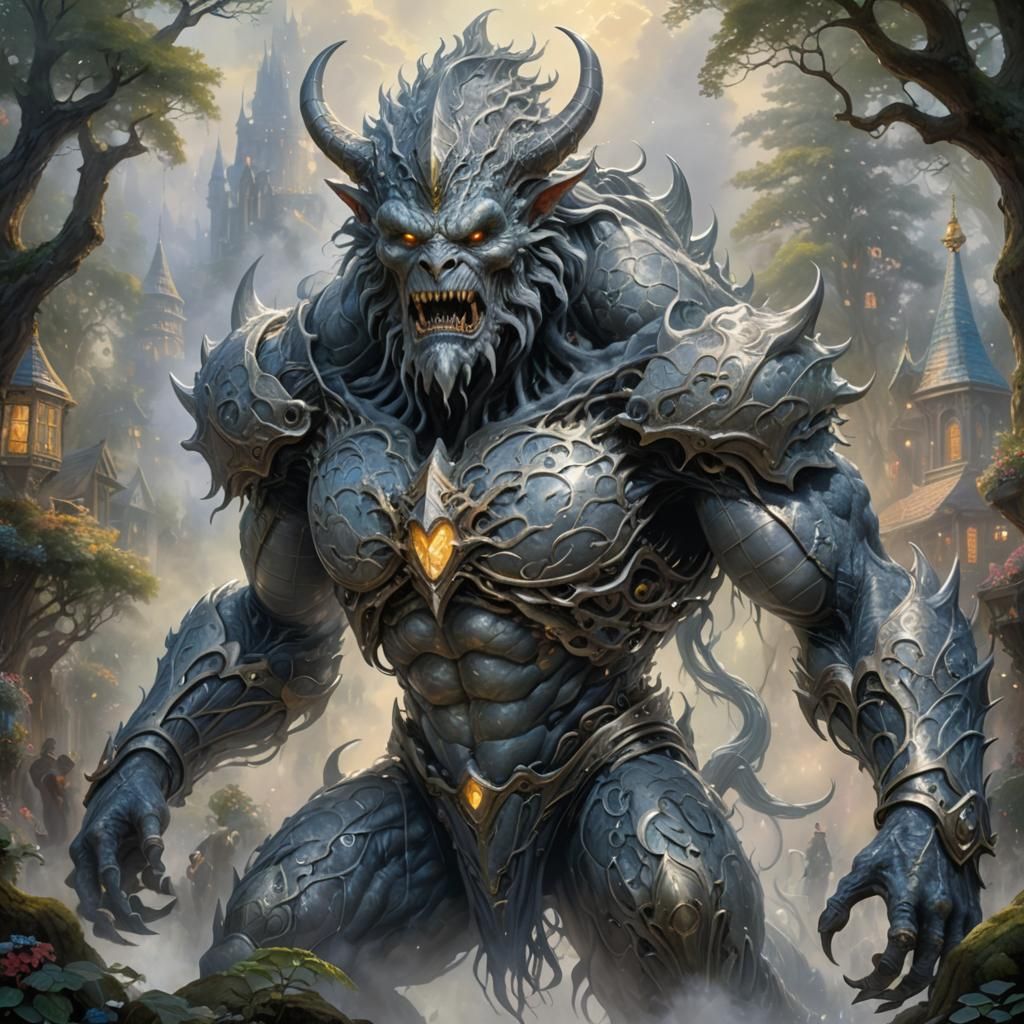 Gray Metallic Monster in Ethereal Fantasy Style