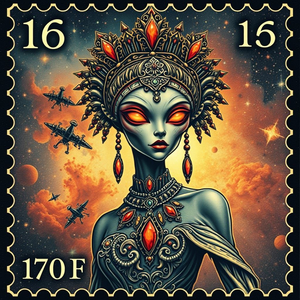 Vintage Alien Woman Postage Stamp