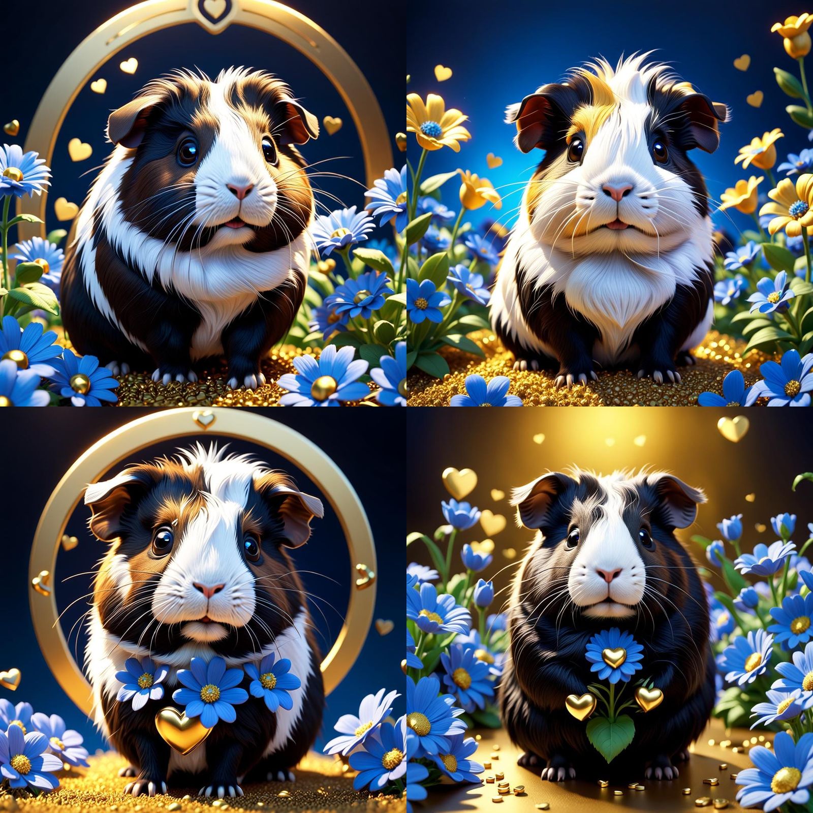 Guinea Pig with Flowers and Hearts as 3D Art