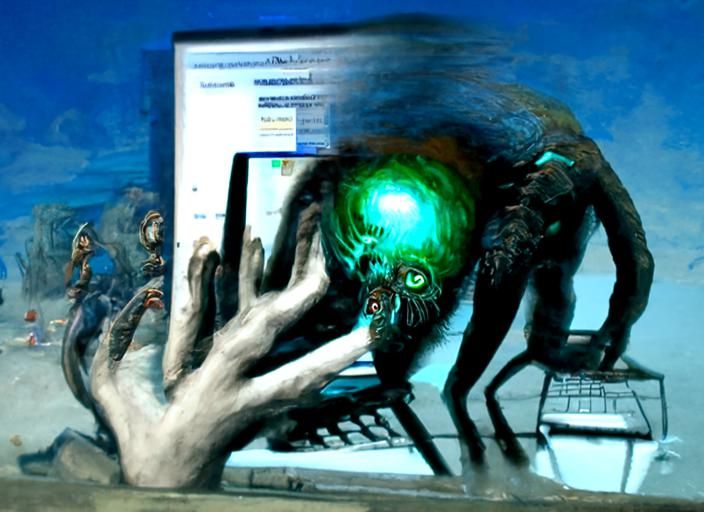 Sinister Monster Reaching Out From Computer Screen