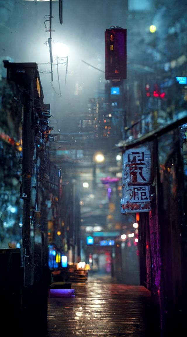 Futuristic City Street at Night in Cyberpunk Style