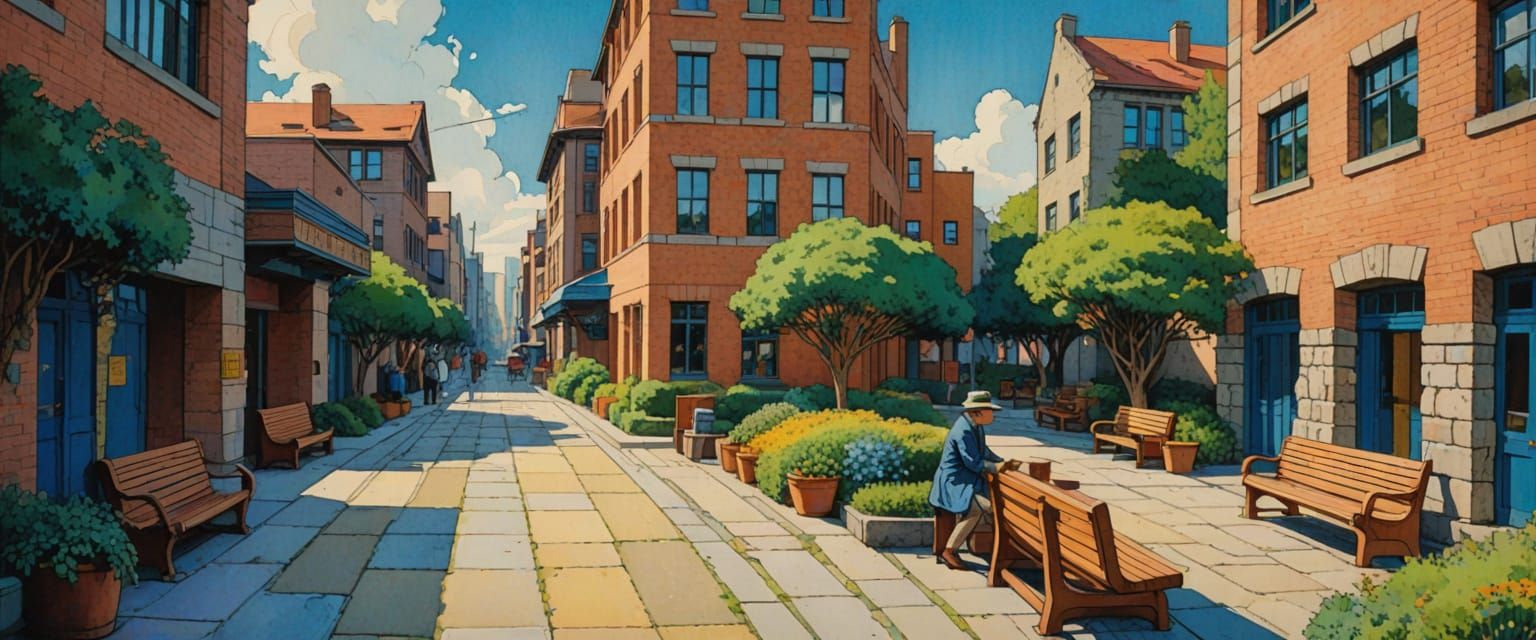 Comic Book Style Street Scene with Phone Booth