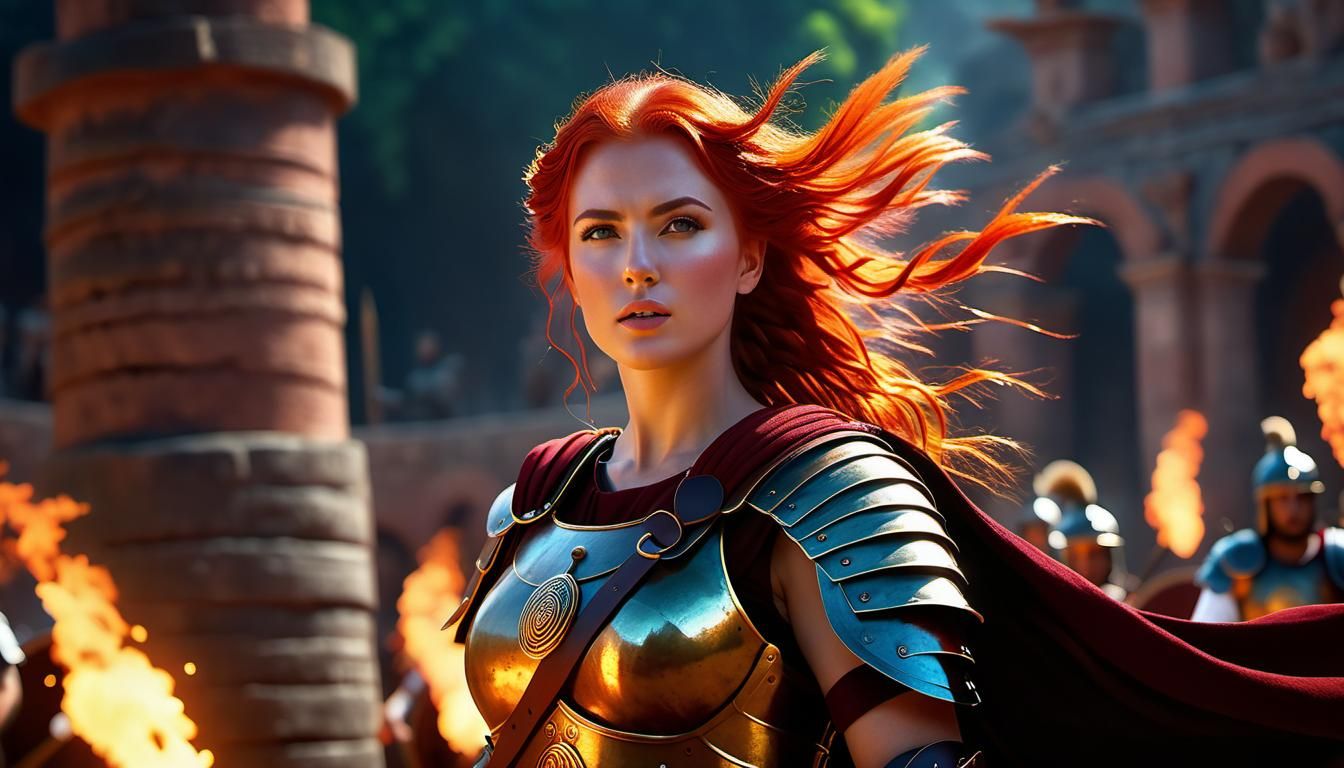 Red-Haired Warrior in Roman Arena: Colorful Animation