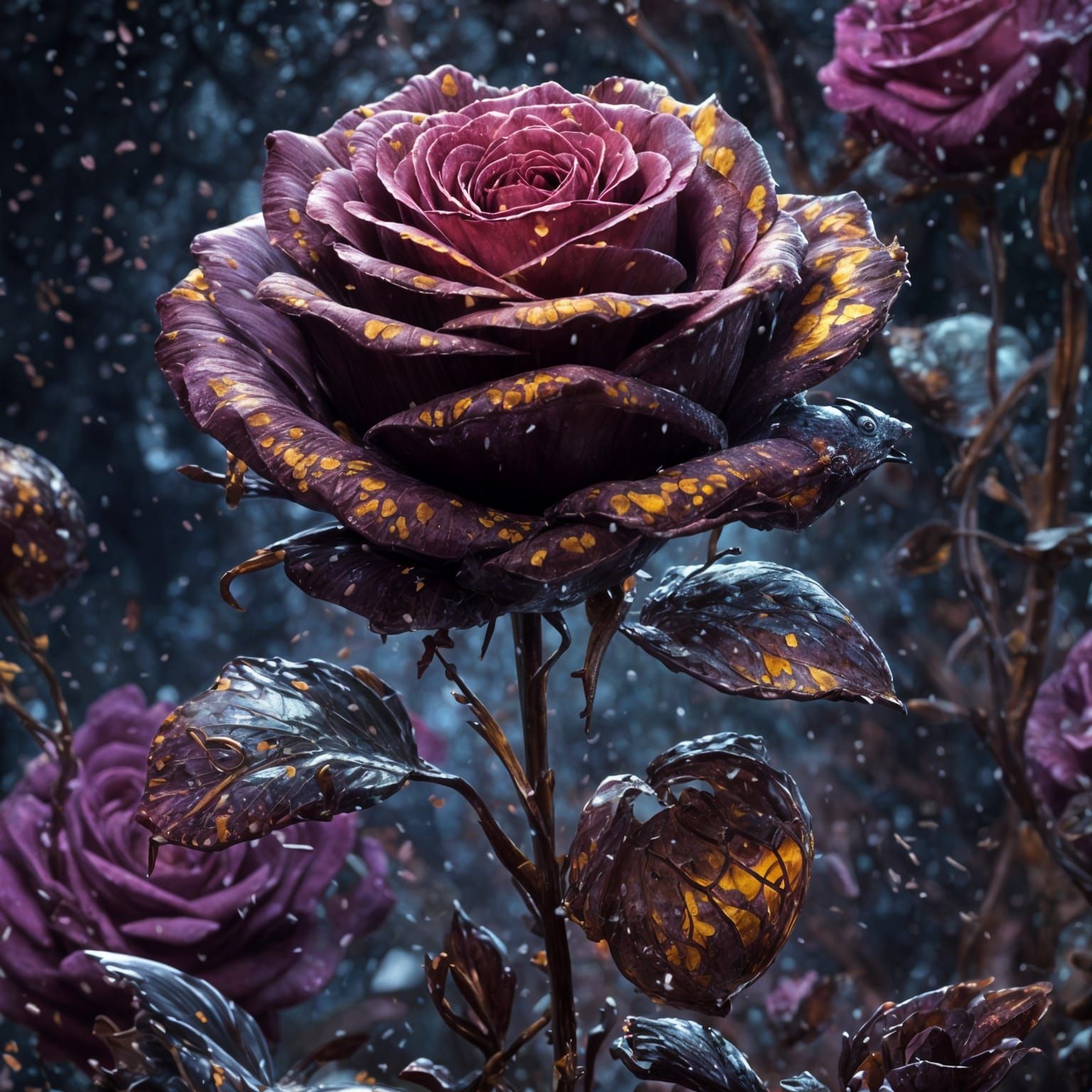 Black Rose in Glass Art, Dark Fantasy Style