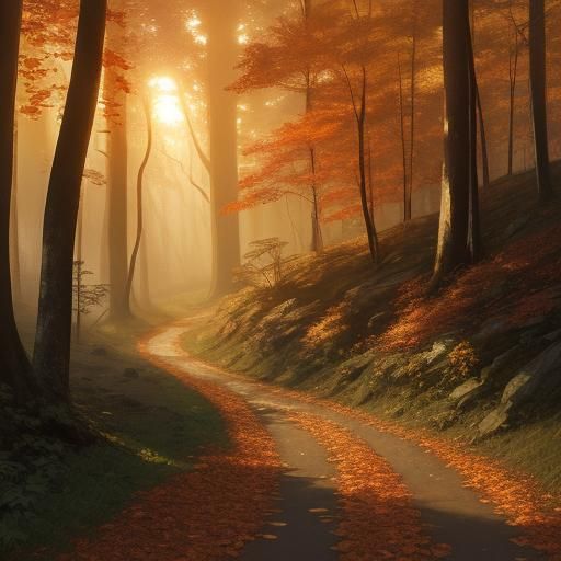 Winding Forest Path in Autumnal Sunlight