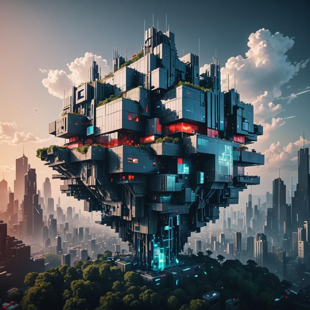 Pixelated Neofuturistic Landscape in 8k Resolution