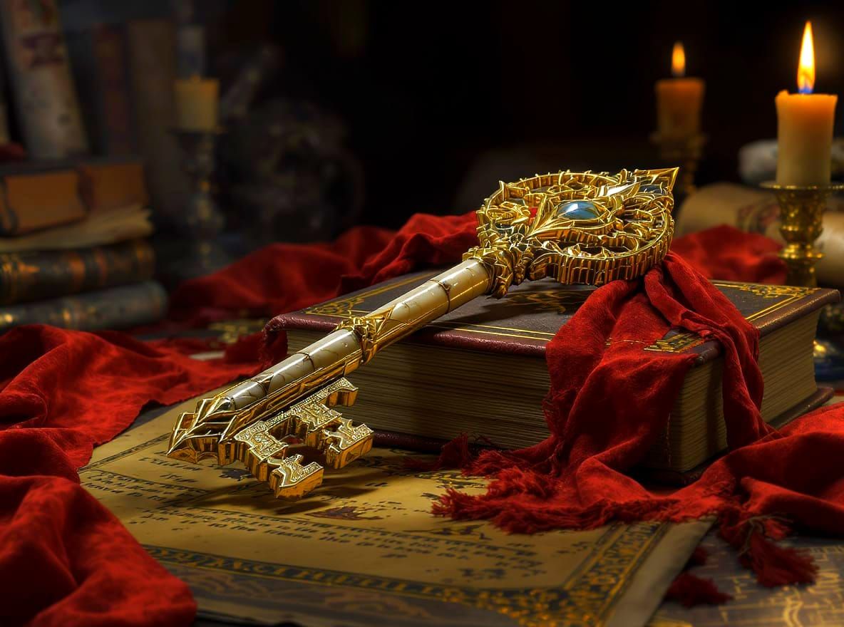 Ornate Key on Magic Books in a Fantasy Ambiance