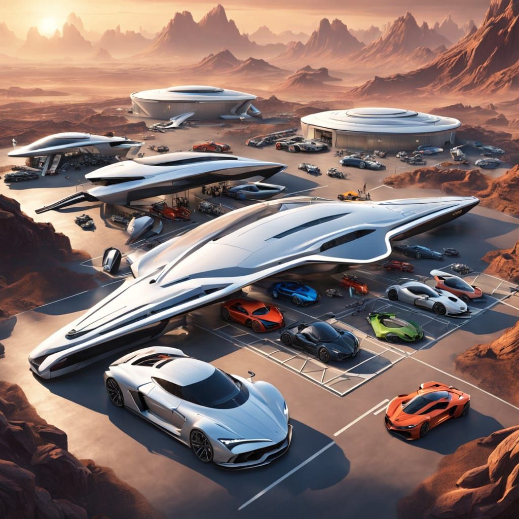 Alien Car Garage with Supercars in Art Deco