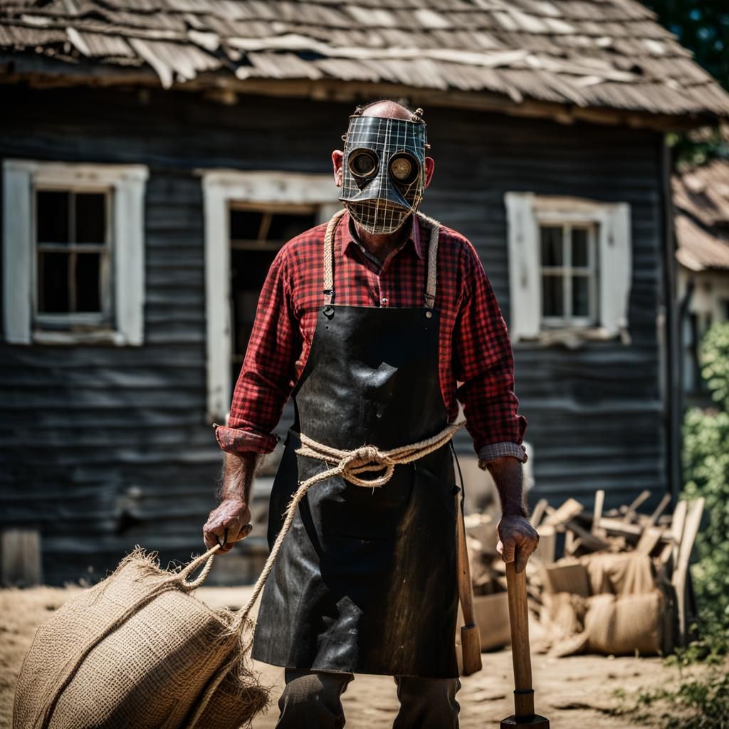Person in Burlap Mask Holding Sledgehammer