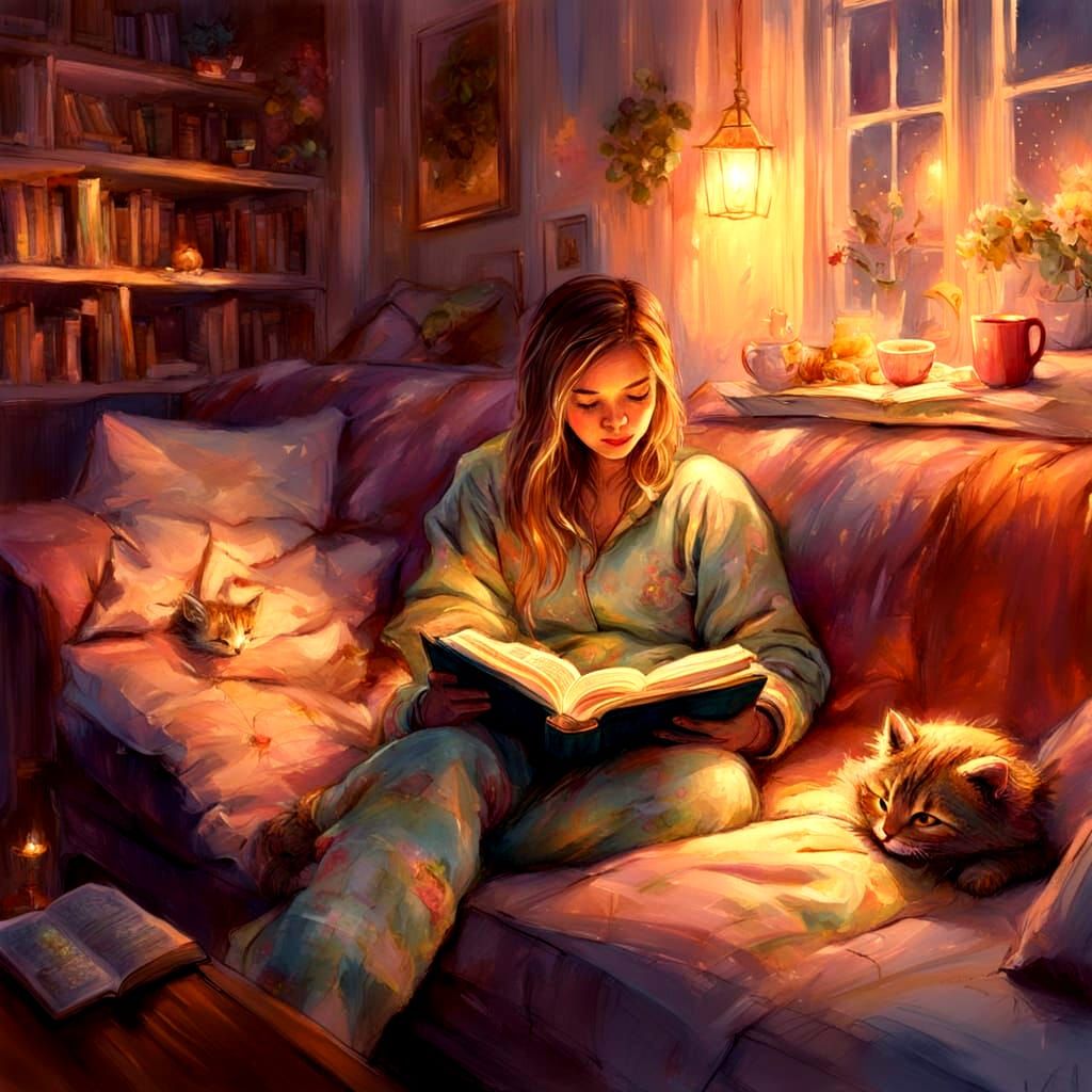 Cozy Reading Nook in a Kinkade Style