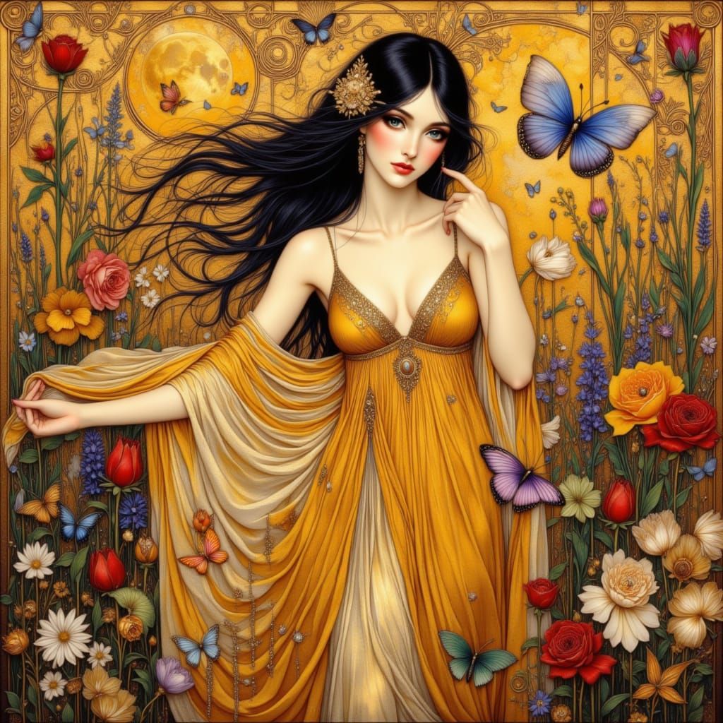 Art Nouveau Fairy in Gold Patina Style