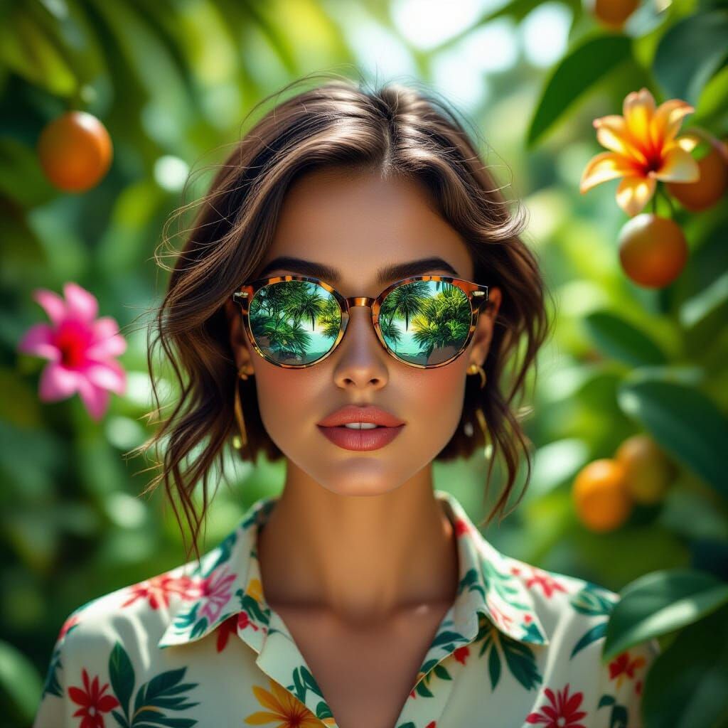 Eye Reflecting Tropical Garden in Hyper-Detailed Style