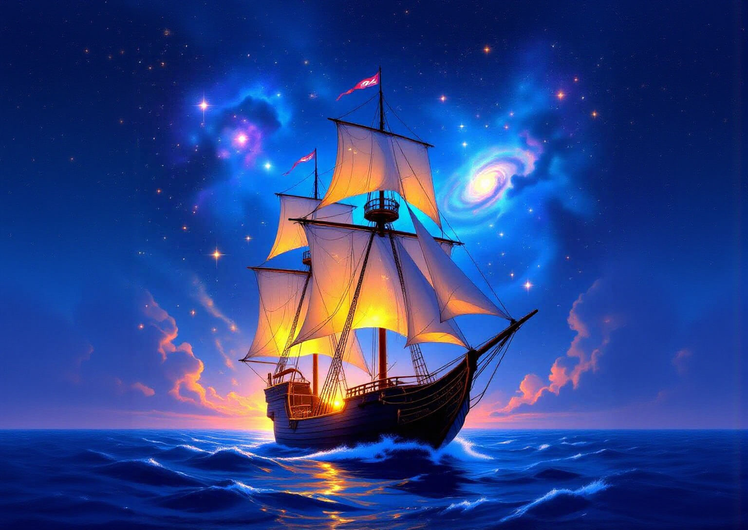 Cosmic Sailing Ship Through Starry Nebulae