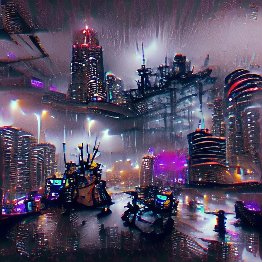 Cyberpunk Cityscape in a Stormy Night