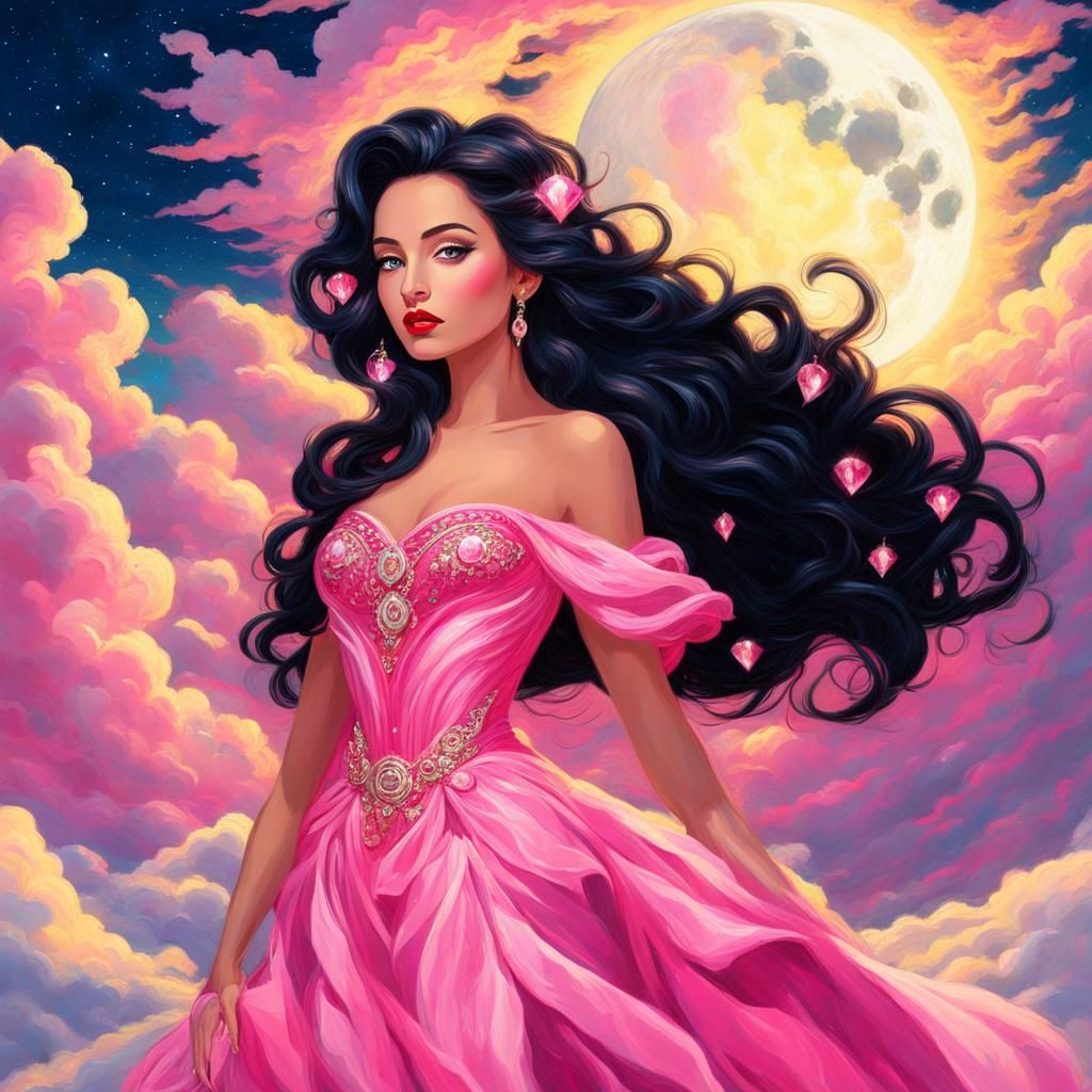 Ethereal Goddess Emerges from Golden Clouds