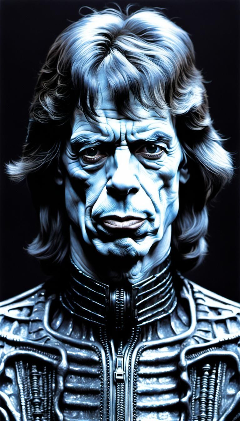 Mick Jagger in HR Giger's Hyperreal Style