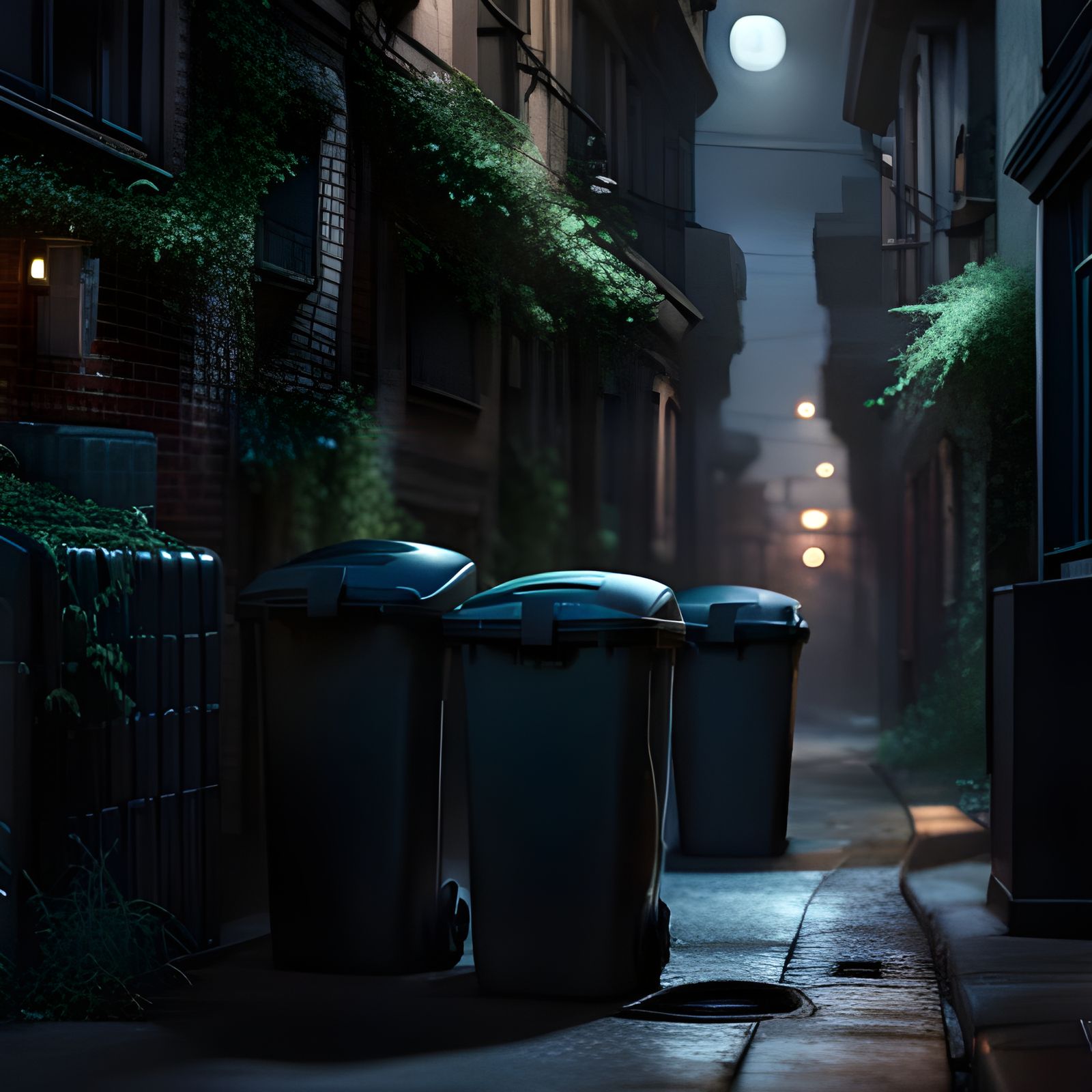 Detailed 3D Render of Overgrown City Alley