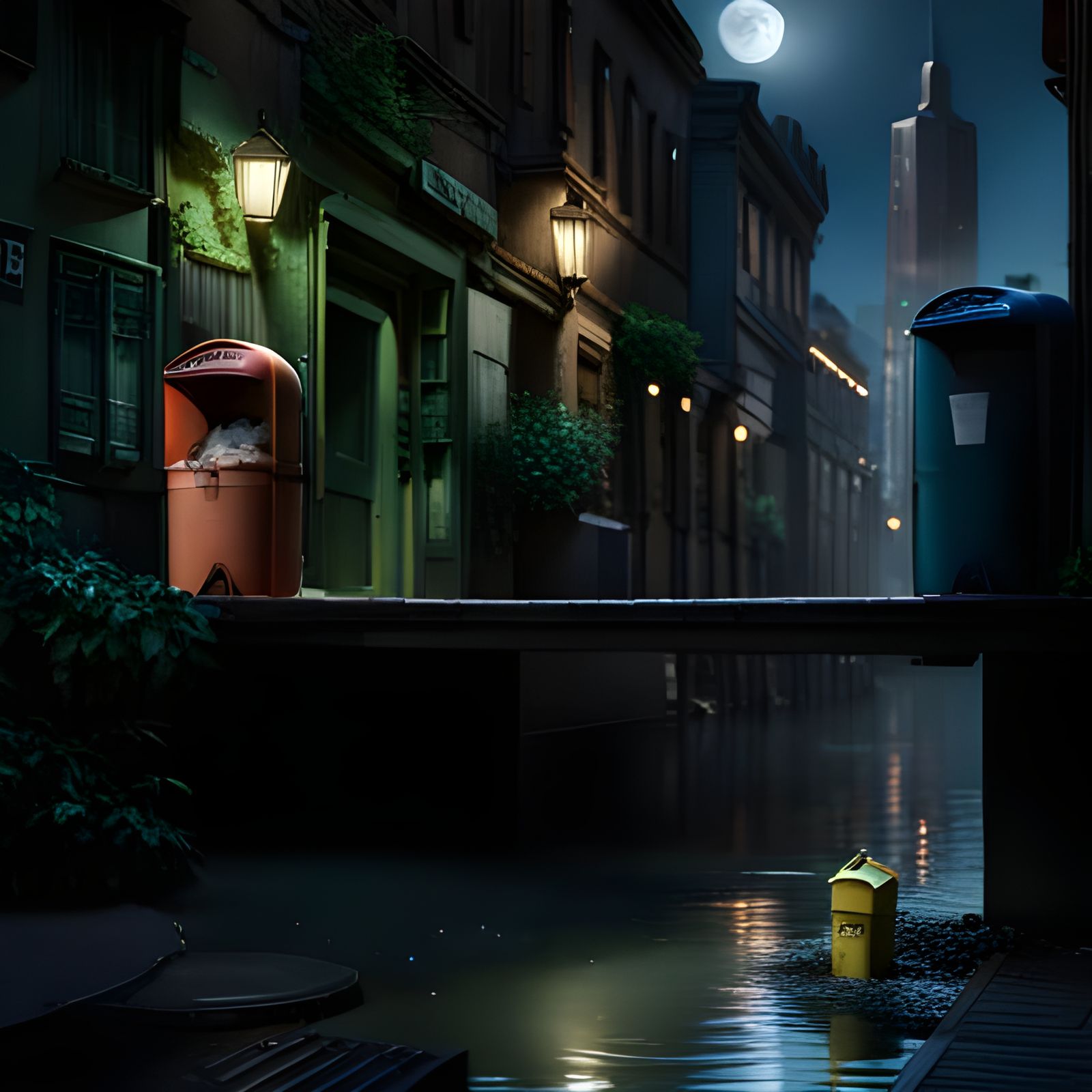 Detailed 3D Render of Overgrown City Alley