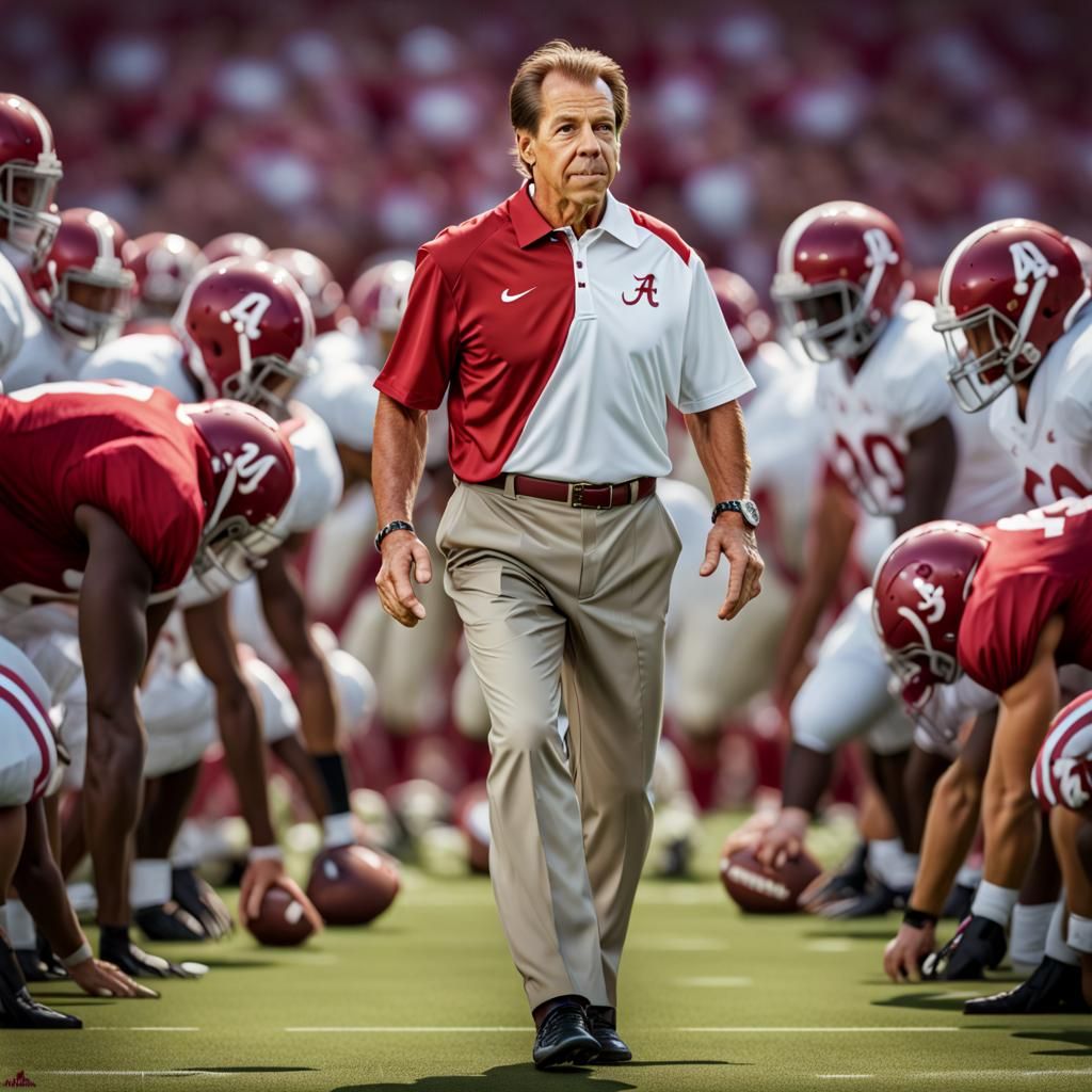 Nick Saban Coaching Alabama in Realistic Portrait