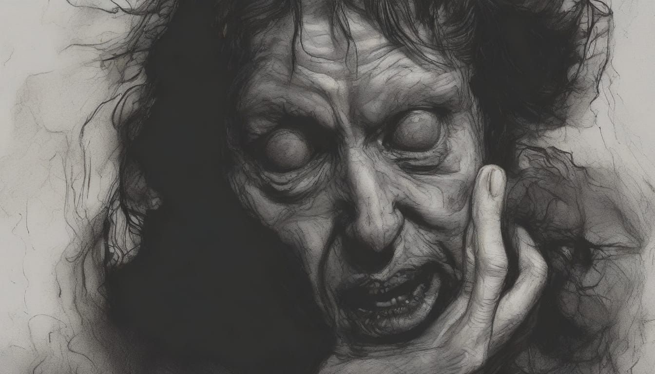 Grotesque Figure Consuming Child in Dark Expressionism