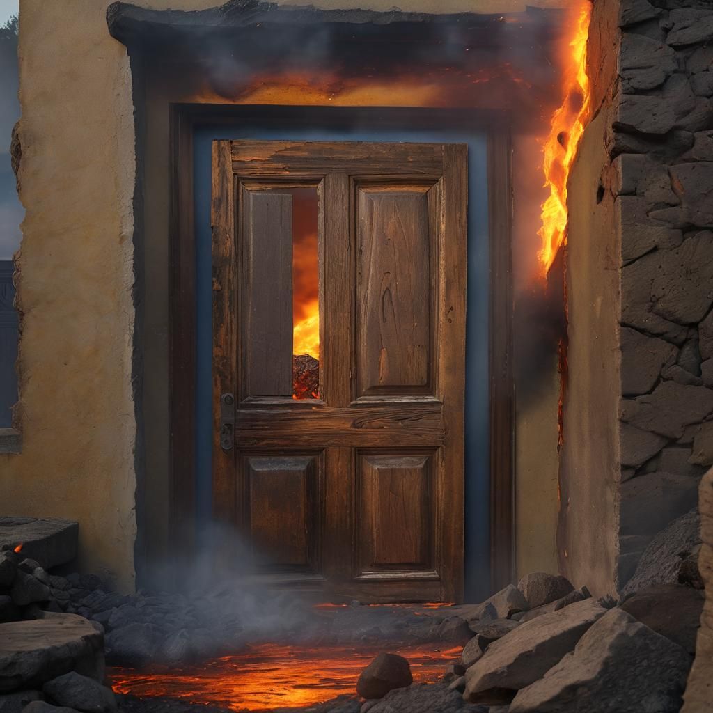 Pompeii: Burning Door in Volcanic Eruption