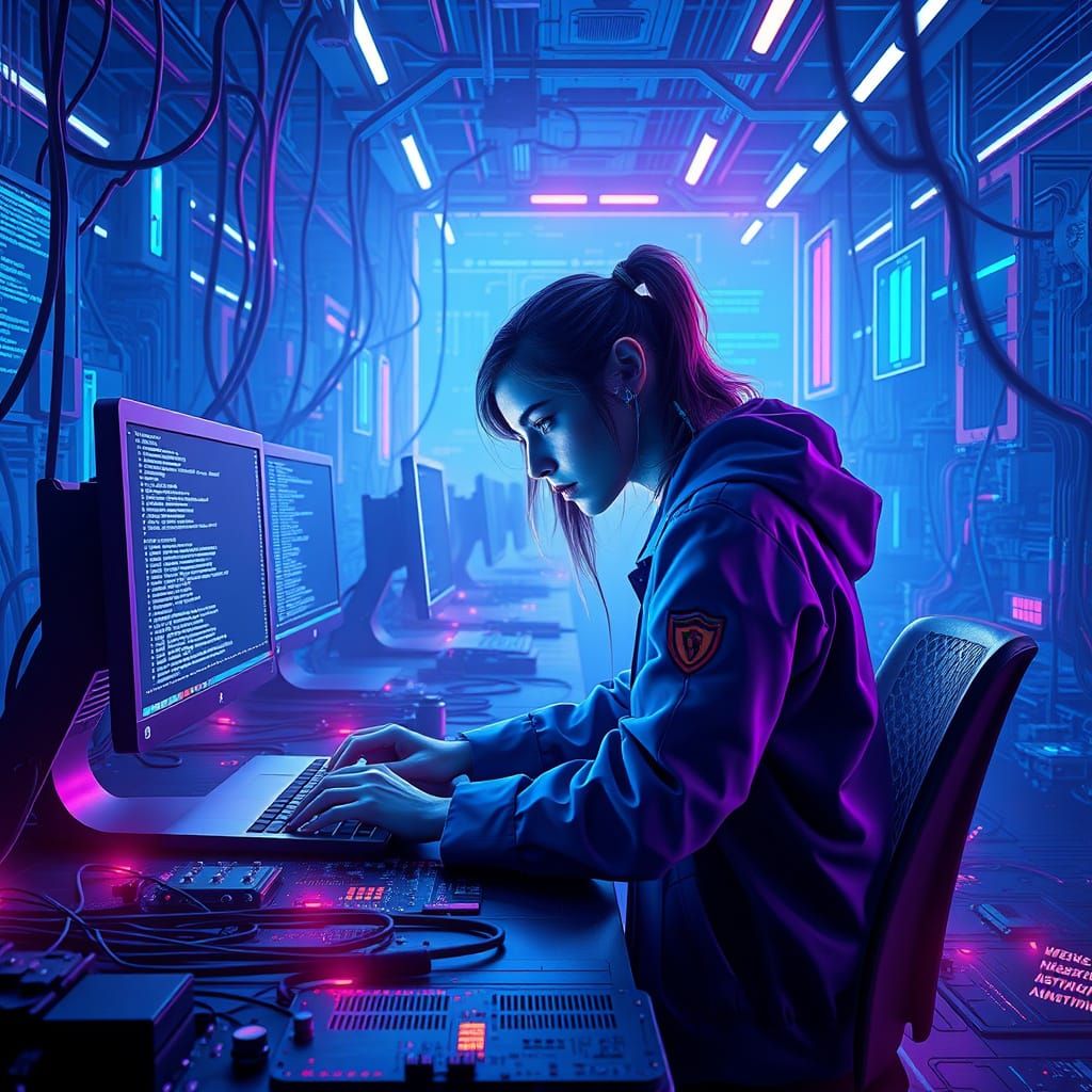 Cyberpunk Engineer in Futuristic Laboratory